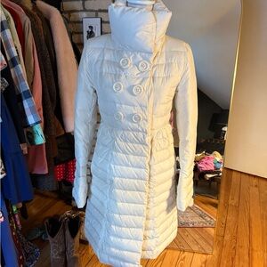 Betsey Johnson Double-Breasted Cream Puffer Coat